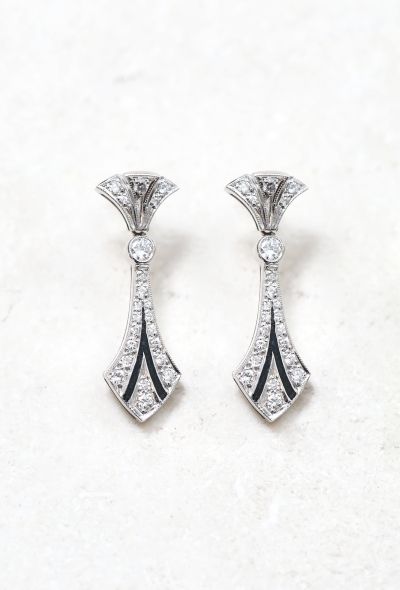                             Art Deco 18k Gold & Diamond Pendant Earrings - 1