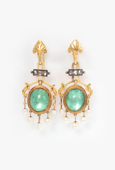 Vintage Fine Jewelry Antique 18k Gold, Diamonds & 5 Carats Emerald Earrings - 1 Vintage Fine Jewelry Antique 18k Gold, Diamonds & 5 Carats Emerald Earrings - 1