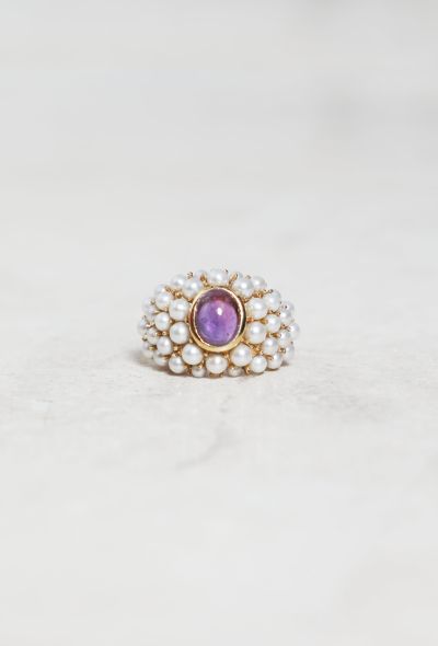                            18k Gold, Amethyst & Cultured Pearl Ring - 1