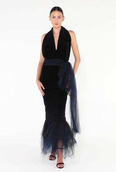 Romeo Gigli '90s Tulle Belted Corduroy Gown - 1