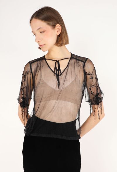 Dries Van Noten Beaded Appliqué Mesh Top, Early 2000s - 1