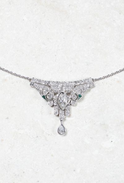                             Platinum, 18k White Gold, Diamond and Emerald Necklace - 1