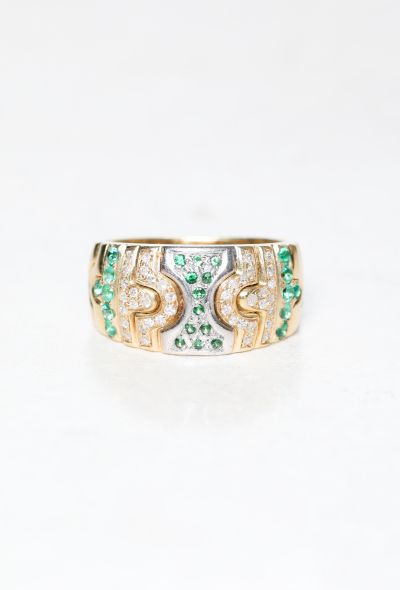                             18k Gold, Diamond, Emerald & Garnet Ring - 1
