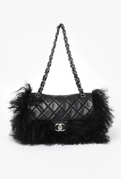 Chanel RARE 2008 Black Mongolian Shearling Tibet Flap Bag - 1