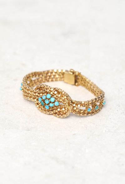 Vintage Fine Jewelry 18k Yellow Gold & Turquoise Mesh Knot Bracelet - 2 Vintage Fine Jewelry 18k Yellow Gold & Turquoise Mesh Knot Bracelet - 2