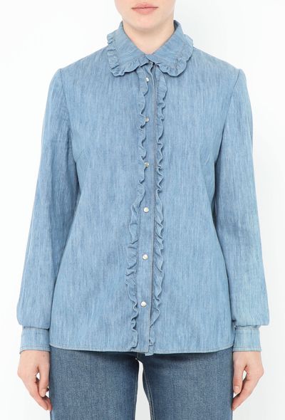 Miu Miu Ruffled Trim Denim Shirt - 1 Miu Miu Ruffled Trim Denim Shirt - 1