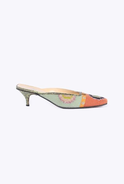 Fendi Beaded Snakeskin & Knit Mules, 2000s - 1