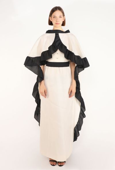 Givenchy Bicolor Silk Piqué Cape Ensemble, 1980s - 1