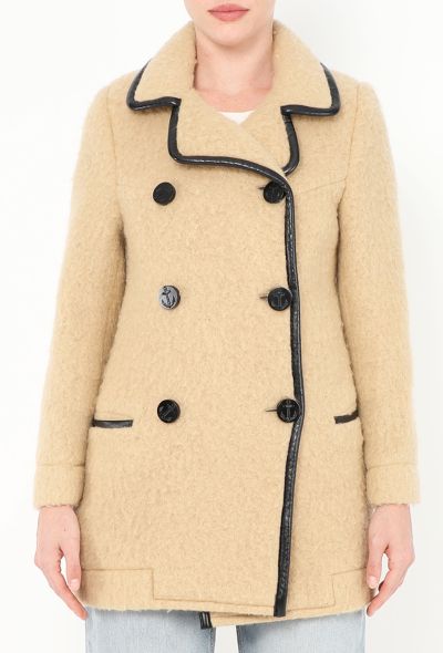 Balenciaga Early 2000s Felted Leather Trim Peacoat - 2 Balenciaga Early 2000s Felted Leather Trim Peacoat - 2
