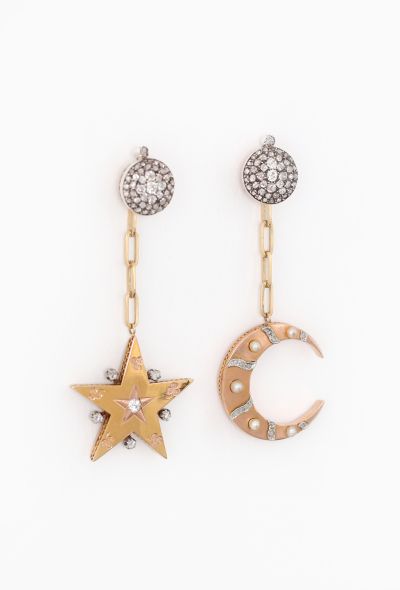 Vintage Fine Jewelry Antique 18k Gold, Silver & Diamond Star & Moon Earrings - 2 Vintage Fine Jewelry Antique 18k Gold, Silver & Diamond Star & Moon Earrings - 2