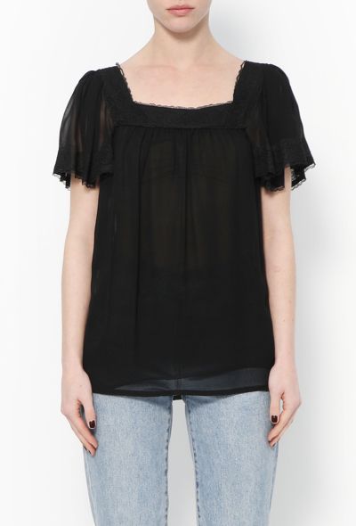 Saint Laurent '70s Lace Trim Silk Blouse - 1 Saint Laurent '70s Lace Trim Silk Blouse - 1