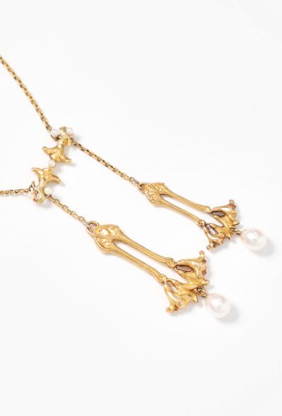 Vintage Fine Jewelry Art Nouveau 18k Yellow Gold & Pearl Necklace - 2 Vintage Fine Jewelry Art Nouveau 18k Yellow Gold & Pearl Necklace - 2