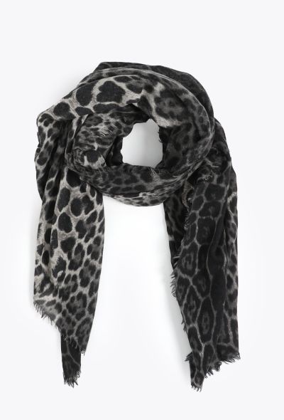 Saint Laurent Frayed Leopard Print Scarf - 2 Saint Laurent Frayed Leopard Print Scarf - 2