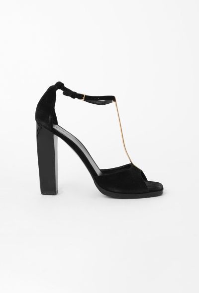 Céline Metallic T-Strap Suede Sandals - 1 Céline Metallic T-Strap Suede Sandals - 1