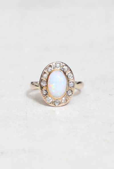                                         Antique 18k Rose Gold, Opal and Diamond Engagement Ring-1