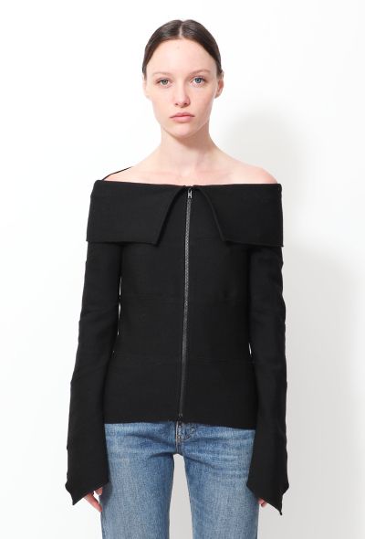                                         Off-Shoulder Layered Zip Sweater-1