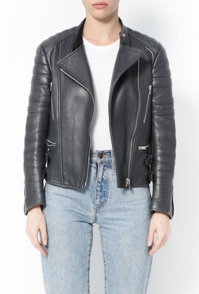 Céline Anthracite Leather Biker Jacket - 1