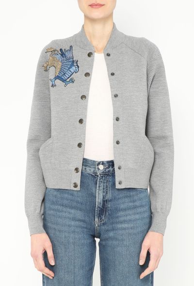 Alexander McQueen Embroidered Griffin Ribbed Cardigan - 1 Alexander McQueen Embroidered Griffin Ribbed Cardigan - 1