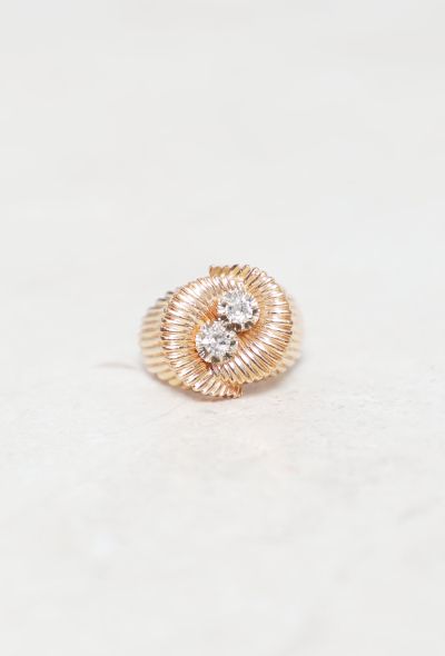                                         Vintage 18k Rose Gold, Platinum & Diamond Spiral Ring-1