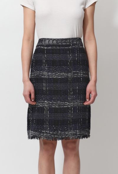 Chanel Checkered Tweed Fringed Skirt - 2