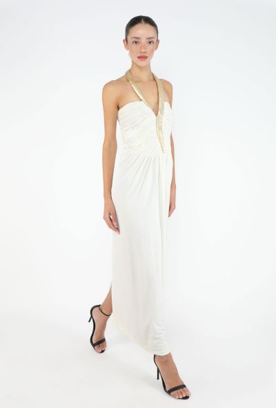 Azzaro 1975-78 Gold Collar White Gown - 2