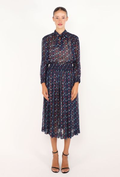 Céline Printed Silk Lavallière Dress, 1970s - 1