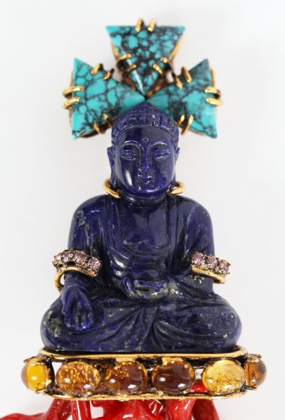 Iradj Moini Turquoise & Coral Buddha Brooch - 2