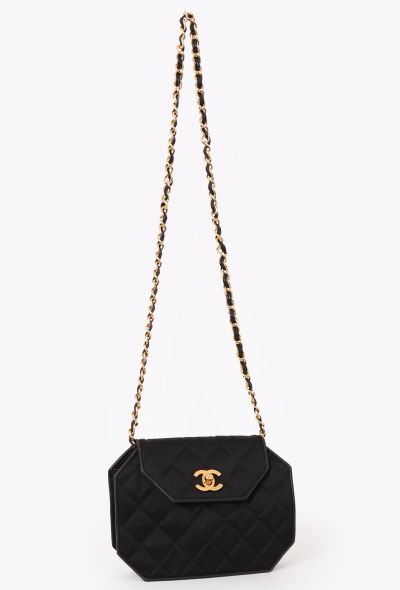 Chanel '90s Black Satin Octagon Classic Chain Bag - 2 Chanel '90s Black Satin Octagon Classic Chain Bag - 2