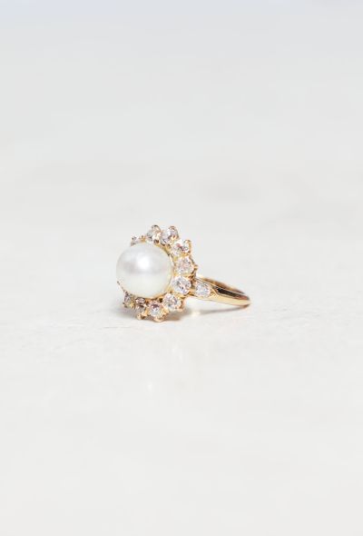                                         Antique 18k Gold, Fine Pearl &amp; Diamond Daisy Ring-2