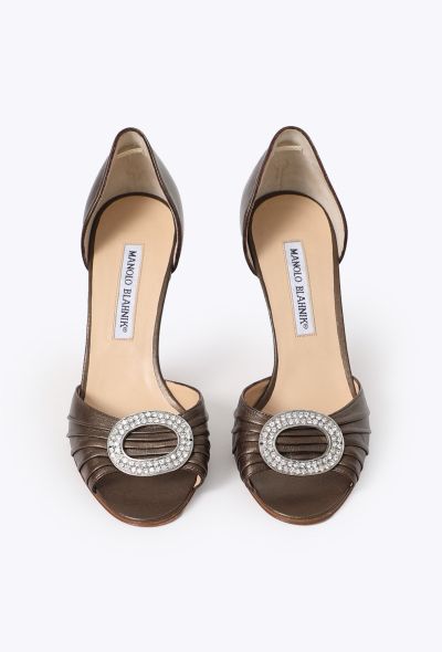 Manolo Blahnik Sedaraby Metallic Open-Toe Pumps - 2
