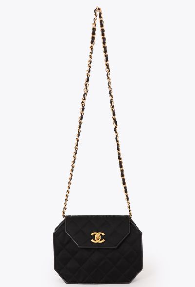 Chanel '90s Black Satin Octagon Classic Chain Bag - 1 Chanel '90s Black Satin Octagon Classic Chain Bag - 1