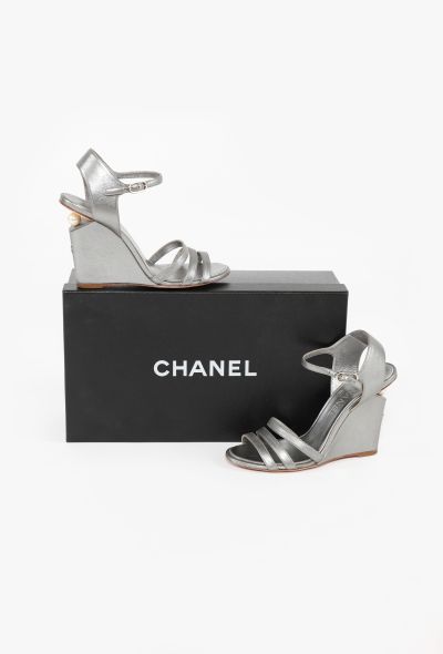 Chanel 2016 Metallic Strappy Pearl Wedges - 2