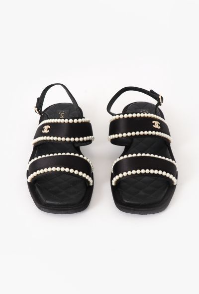 Chanel 2022 Embellished Satin 'CC' Sandals - 2 Chanel 2022 Embellished Satin 'CC' Sandals - 2