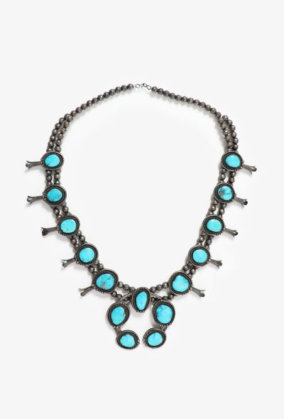                             Navajo Turquoise Squash Blossom Necklace - 1