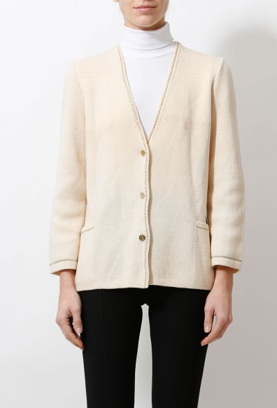 Ted Lapidus Metallic Trim Cream Cardigan - 1 Ted Lapidus Metallic Trim Cream Cardigan - 1