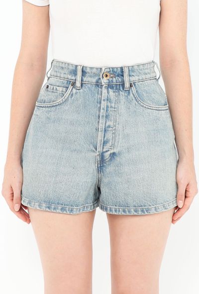 Miu Miu 2024 Washed Denim Logo Shorts - 1