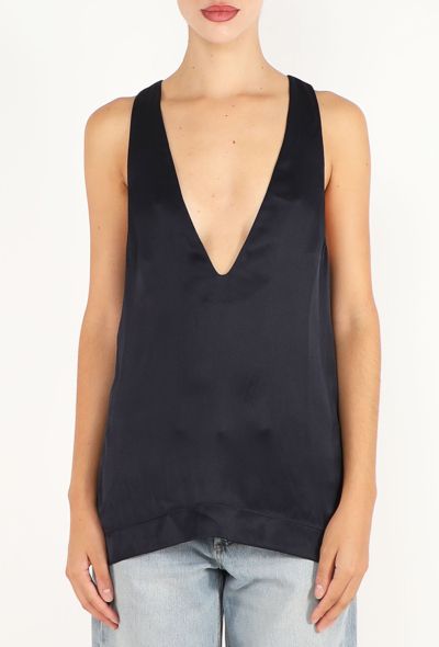 Céline Plunging V-Neck Silk Top - 1