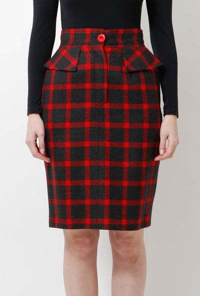                             90s Checkered Peplum Wool Skirt - 2