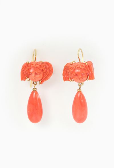 Vintage Fine Jewelry 18k Yellow Gold & Coral Angel Earrings - 1 Vintage Fine Jewelry 18k Yellow Gold & Coral Angel Earrings - 1