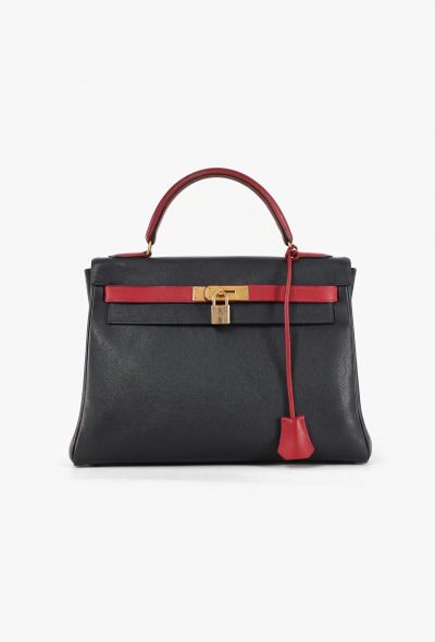 Hermès Rouge H & Navy Courchevel Kelly Retourné 32 - 1