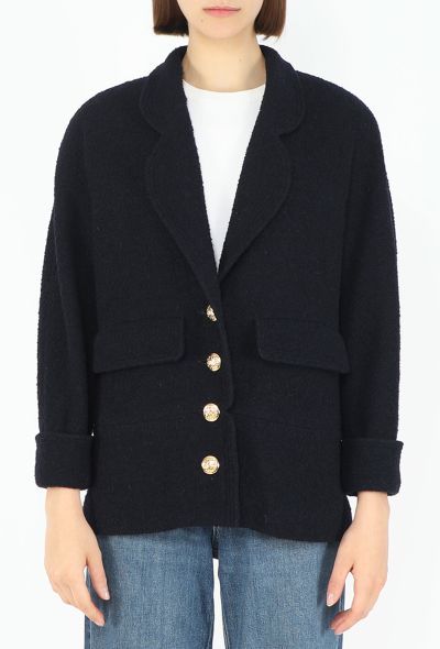 Chanel 1990 Navy Bouclé 'CC' Jacket - 1
