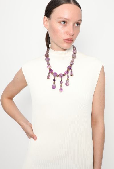 Vintage Fine Jewelry Brass, Amethyst & Rose Quartz Necklace - 2 Vintage Fine Jewelry Brass, Amethyst & Rose Quartz Necklace - 2