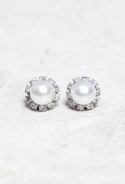                             18k White Gold, Pearl and Diamond Earrings - 1