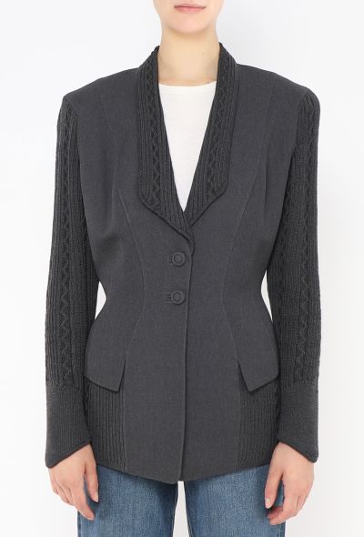 Thierry Mugler 1998 Cableknit Trim Hourglass Blazer - 1 Thierry Mugler 1998 Cableknit Trim Hourglass Blazer - 1