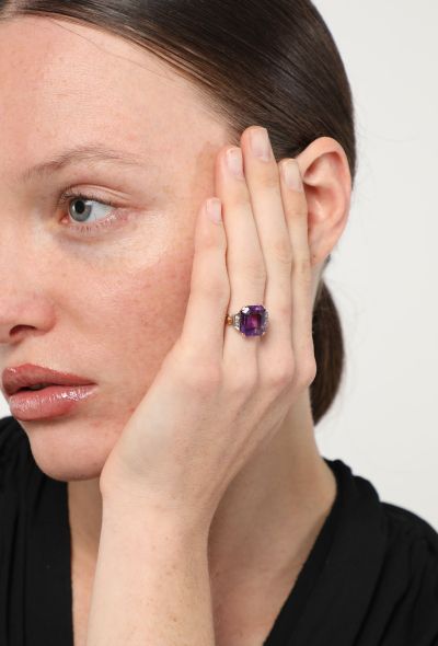 Vintage Fine Jewelry 14k Yellow Gold, Diamond & Amethyst Ring - 2 Vintage Fine Jewelry 14k Yellow Gold, Diamond & Amethyst Ring - 2