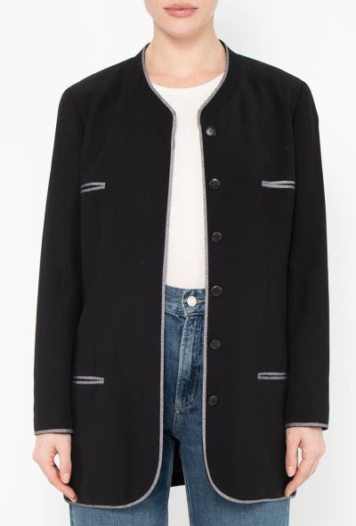 Chanel TIMELESS S/S 1996 Collarless Black Jacket - 1 Chanel TIMELESS S/S 1996 Collarless Black Jacket - 1