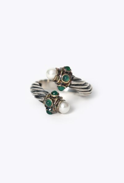 David Yurman 14K Yellow Gold, Emerald & Pearl Silver Cable Bypass Ring - 1