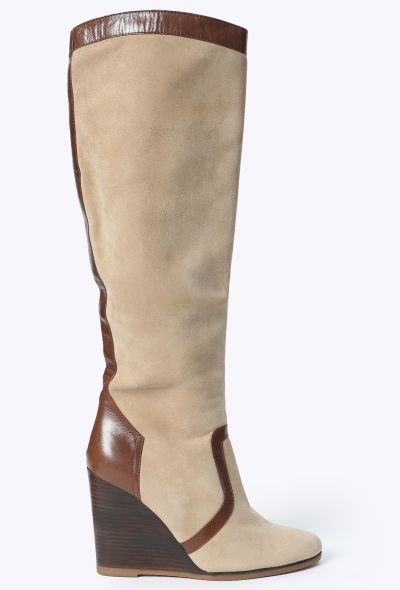 Hermès Suede Leather Trim Wedge Boots - 1