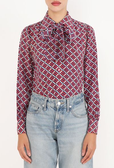 Saint Laurent Graphic Silk Lavallière Blouse, 1970s - 1