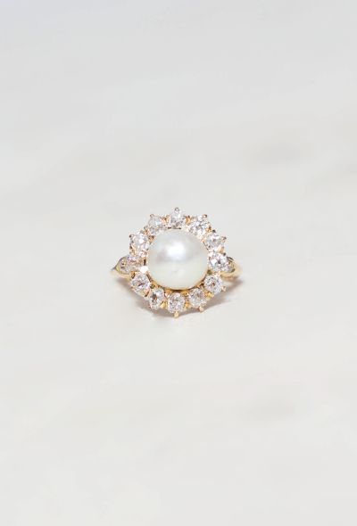                                         Antique 18k Gold, Fine Pearl &amp; Diamond Daisy Ring-1